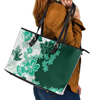 Green Hibiscus Plumeria Floral Leather Tote Bag LT01 - Polynesian Pride