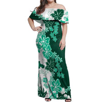 Green Hibiscus Plumeria Floral Off Shoulder Maxi Dress - Polynesian Pride