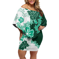 Green Hibiscus Plumeria Floral Off Shoulder Short Dress LT01 Women Green - Polynesian Pride
