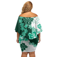 Green Hibiscus Plumeria Floral Off Shoulder Short Dress LT01 - Polynesian Pride