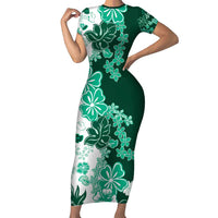 Green Hibiscus Plumeria Floral Short Sleeve Bodycon Dress - Polynesian Pride