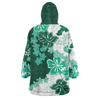 Green Hibiscus Plumeria Floral Wearable Blanket Hoodie LT01 - Polynesian Pride