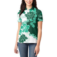 Green Hibiscus Plumeria Floral Women Polo Shirt - Polynesian Pride