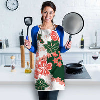 Green Orange Hibiscus Plumeria Floral Apron - Polynesian Pride
