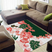 Green Orange Hibiscus Plumeria Floral Area Rug - Polynesian Pride