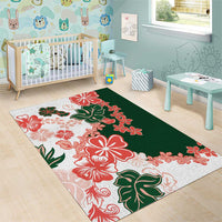 Green Orange Hibiscus Plumeria Floral Area Rug - Polynesian Pride