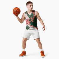 Green Orange Hibiscus Plumeria Floral Basketball Jersey LT01 - Polynesian Pride