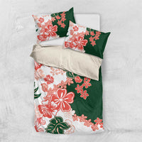 Green Orange Hibiscus Plumeria Floral Bedding Set - Polynesian Pride