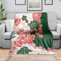 Green Orange Hibiscus Plumeria Floral Blanket - Polynesian Pride