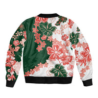 Green Orange Hibiscus Plumeria Floral Bomber Jacket - Polynesian Pride