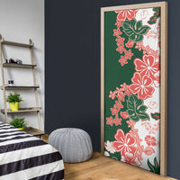 Green Orange Hibiscus Plumeria Floral Door Cover - Polynesian Pride
