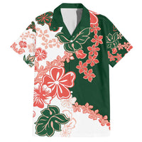 Green Orange Hibiscus Plumeria Floral Family Matching Long Sleeve Bodycon Dress and Hawaiian Shirt - Polynesian Pride