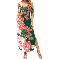 Green Orange Hibiscus Plumeria Floral Family Matching Summer Maxi Dress and Hawaiian Shirt - Polynesian Pride