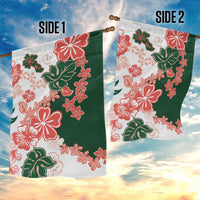 Green Orange Hibiscus Plumeria Floral Garden Flag - Polynesian Pride