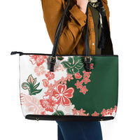 Green Orange Hibiscus Plumeria Floral Leather Tote Bag LT01 - Polynesian Pride