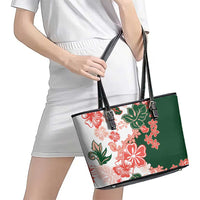 Green Orange Hibiscus Plumeria Floral Leather Tote Bag LT01 - Polynesian Pride