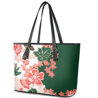 Green Orange Hibiscus Plumeria Floral Leather Tote Bag LT01 - Polynesian Pride