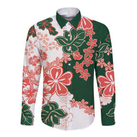 Green Orange Hibiscus Plumeria Floral Long Sleeve Button Shirt LT01 Unisex Orange - Polynesian Pride