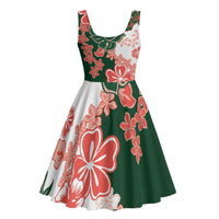 Green Orange Hibiscus Plumeria Floral Midi Dress - Polynesian Pride