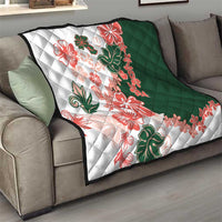 Green Orange Hibiscus Plumeria Floral Quilt - Polynesian Pride