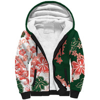 Green Orange Hibiscus Plumeria Floral Sherpa Hoodie - Polynesian Pride