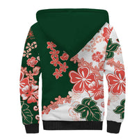 Green Orange Hibiscus Plumeria Floral Sherpa Hoodie - Polynesian Pride
