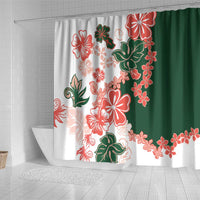 Green Orange Hibiscus Plumeria Floral Shower Curtain - Polynesian Pride