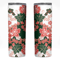 Green Orange Hibiscus Plumeria Floral Skinny Tumbler - Polynesian Pride