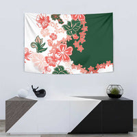 Green Orange Hibiscus Plumeria Floral Tapestry - Polynesian Pride