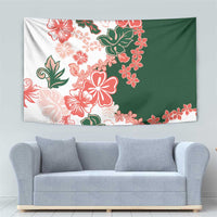 Green Orange Hibiscus Plumeria Floral Tapestry - Polynesian Pride
