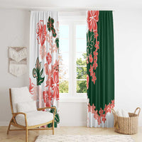 Green Orange Hibiscus Plumeria Floral Window Curtain - Polynesian Pride