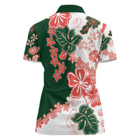 Green Orange Hibiscus Plumeria Floral Women Polo Shirt - Polynesian Pride