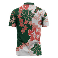 Green Orange Hibiscus Plumeria Floral Zipper Polo Shirt LT01 - Polynesian Pride