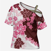 Pink Hibiscus Plumeria Floral Cross Shoulder Shirt - Polynesian Pride