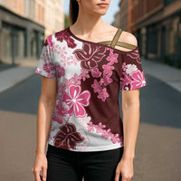 Pink Hibiscus Plumeria Floral Cross Shoulder Shirt - Polynesian Pride
