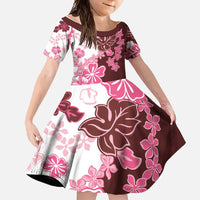Pink Hibiscus Plumeria Floral Family Matching Long Sleeve Bodycon Dress and Hawaiian Shirt LT01 Daughter's Dress Pink - Polynesian Pride
