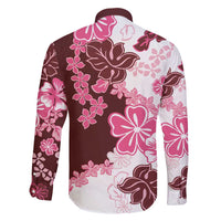 Pink Hibiscus Plumeria Floral Family Matching Long Sleeve Bodycon Dress and Hawaiian Shirt LT01 - Polynesian Pride