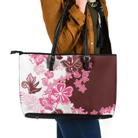 Pink Hibiscus Plumeria Floral Leather Tote Bag LT01 - Polynesian Pride