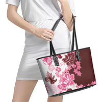 Pink Hibiscus Plumeria Floral Leather Tote Bag LT01 - Polynesian Pride