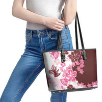 Pink Hibiscus Plumeria Floral Leather Tote Bag LT01 - Polynesian Pride