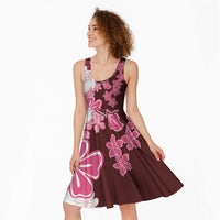 Pink Hibiscus Plumeria Floral Midi Dress - Polynesian Pride