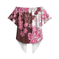 Pink Hibiscus Plumeria Floral Off Shoulder Wrap Waist Top LT01 - Polynesian Pride