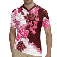 Pink Hibiscus Plumeria Floral Rugby Jersey - Polynesian Pride