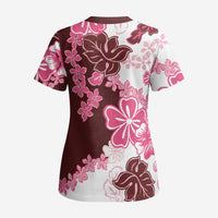 Pink Hibiscus Plumeria Floral Scrub Top - Polynesian Pride