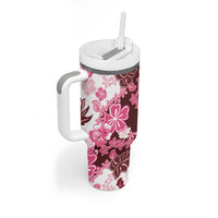 Pink Hibiscus Plumeria Floral Tumbler With Handle - Polynesian Pride