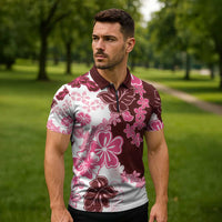 Pink Hibiscus Plumeria Floral Zipper Polo Shirt LT01 - Polynesian Pride