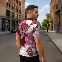 Pink Hibiscus Plumeria Floral Zipper Polo Shirt LT01 - Polynesian Pride