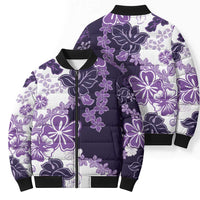 Purple Hibiscus Plumeria Floral Bomber Puffer Jacket - Polynesian Pride