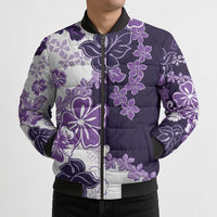 Purple Hibiscus Plumeria Floral Bomber Puffer Jacket - Polynesian Pride