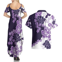 Purple Hibiscus Plumeria Floral Couples Matching Summer Maxi Dress and Hawaiian Shirt - Polynesian Pride